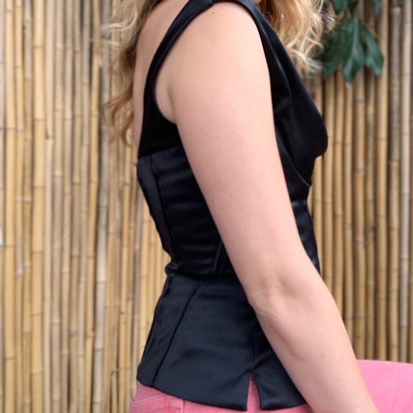 White House Black Market Bustier Corset Blouse Black Satin Size 10 - Picture 3 of 11